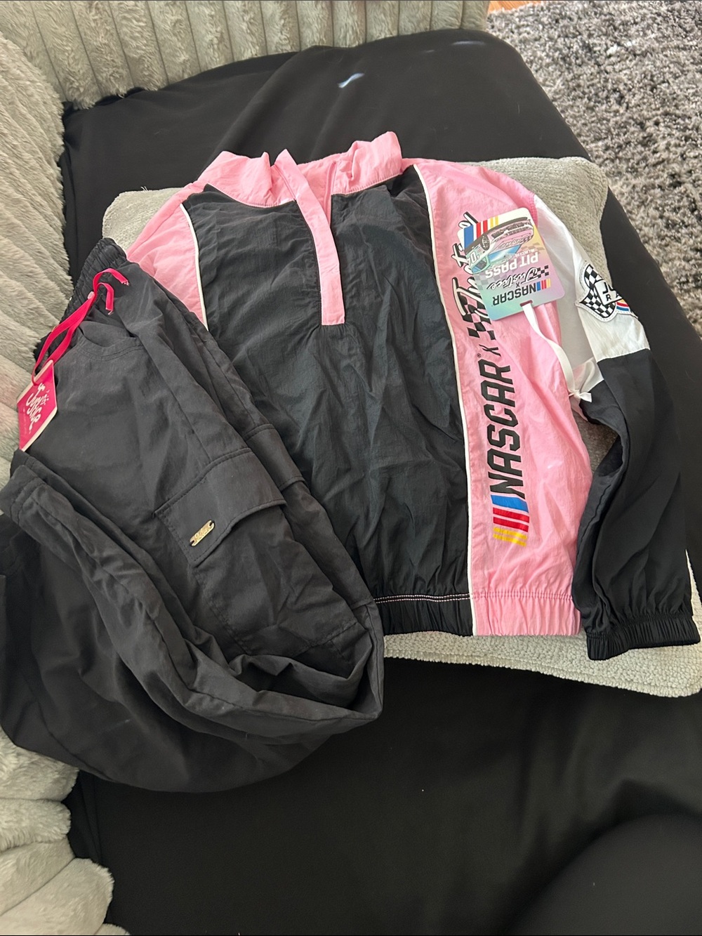 Nascar Pink and Black Kids Jacket with Racing NASCAR and pants set bundle